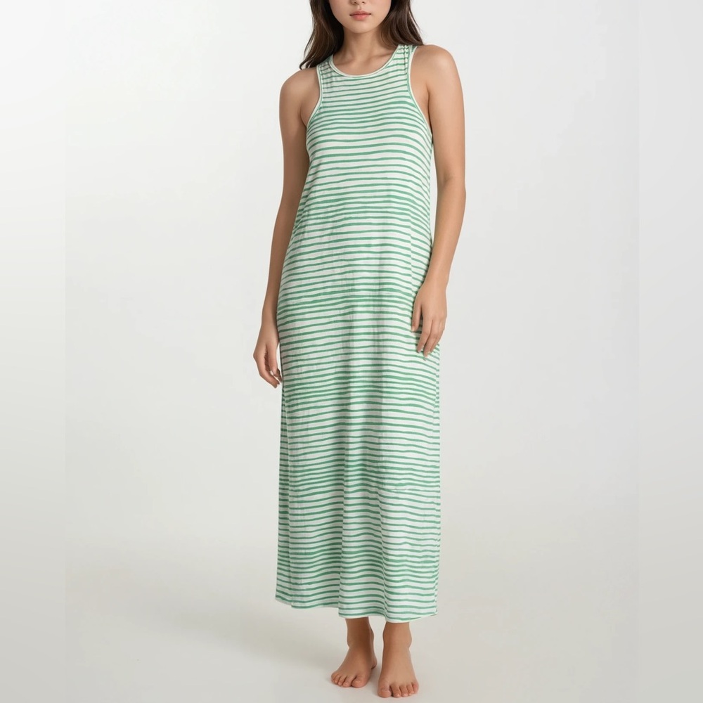 Fighting Eel Green and White Striped Ginger Maxi Dress Small modal